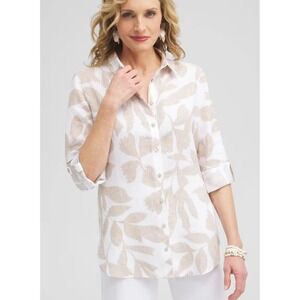Chico's Women's 100% Linen Leaf Etching 3/4 Sleeve Shirt US Size 10